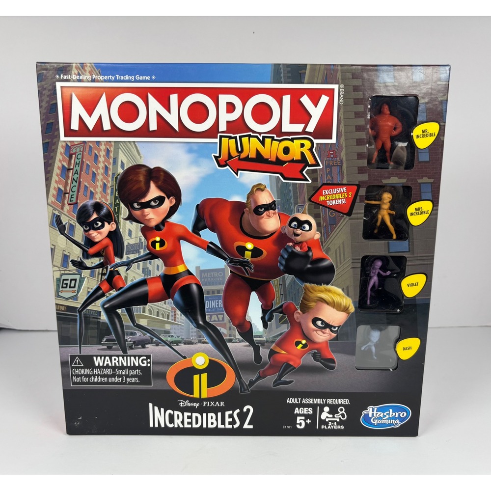 Monopoly Junior Incredibles 2 Board Game Disney Pixar Hasbro Gaming E1781
